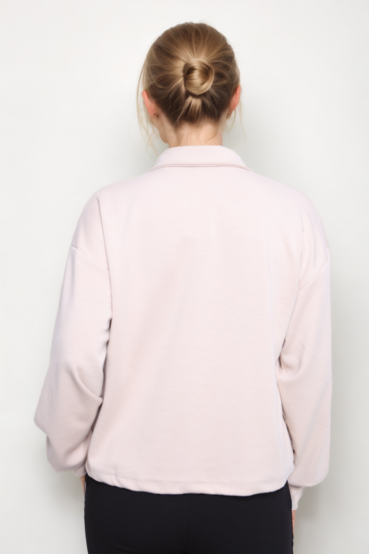 Büyük Düğmeli Uzun Kol Bluz - Thumbnail