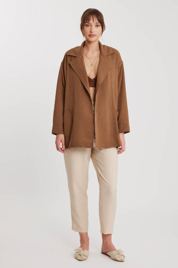 Büyük Yakalı Cepli Salaş Ceket - 2