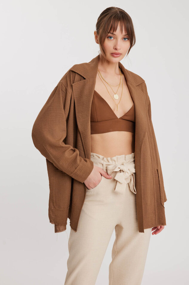 Büyük Yakalı Cepli Salaş Ceket - 3