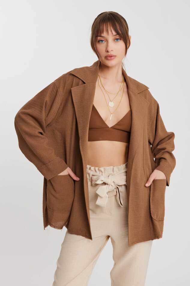 Büyük Yakalı Cepli Salaş Ceket - 1