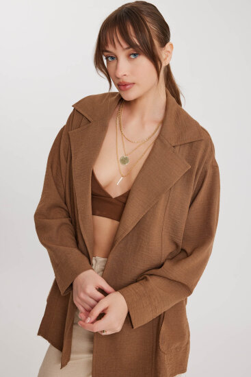 Büyük Yakalı Cepli Salaş Ceket - 4