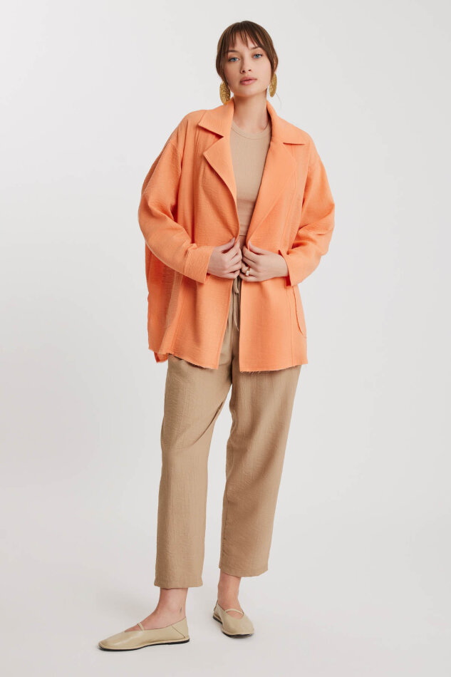 Büyük Yakalı Cepli Salaş Ceket - 7