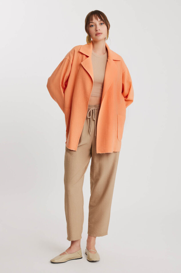 Büyük Yakalı Cepli Salaş Ceket - 9