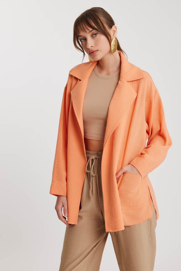 Büyük Yakalı Cepli Salaş Ceket - 6