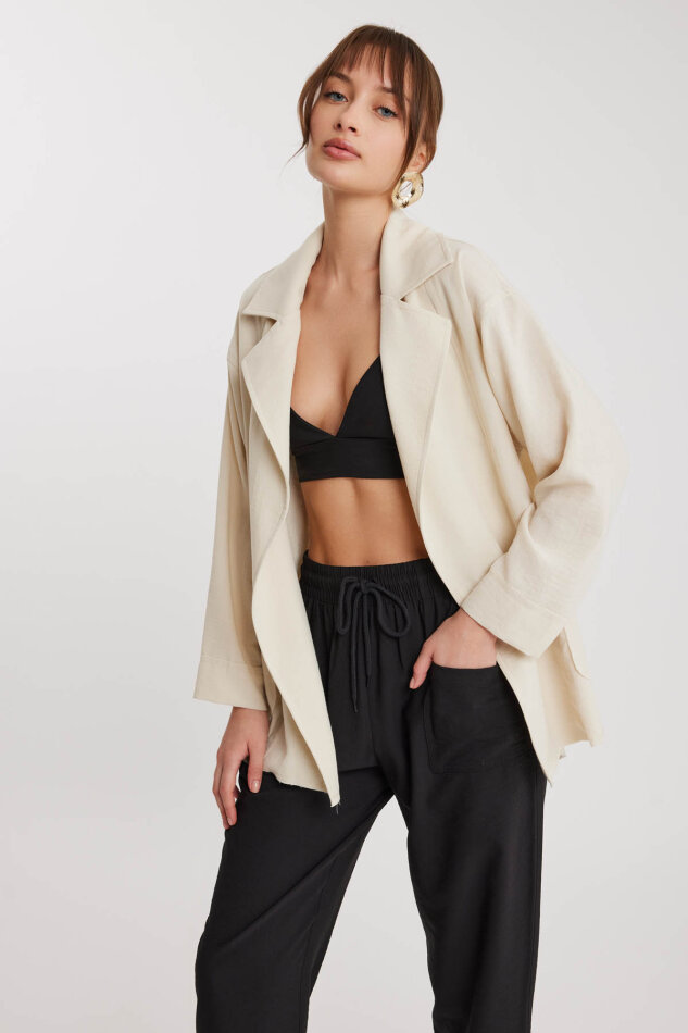 Büyük Yakalı Cepli Salaş Ceket - 13