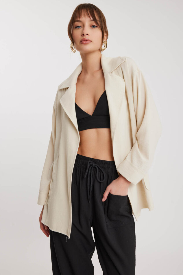 Büyük Yakalı Cepli Salaş Ceket - 11