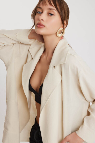 Büyük Yakalı Cepli Salaş Ceket - 14