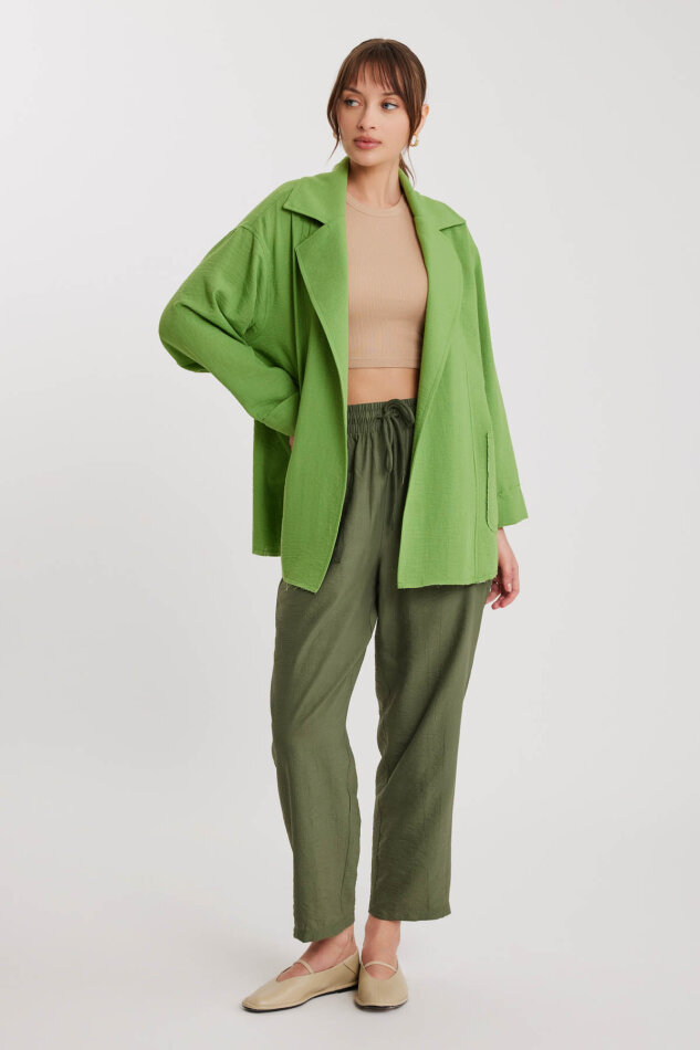 Büyük Yakalı Cepli Salaş Ceket - 18