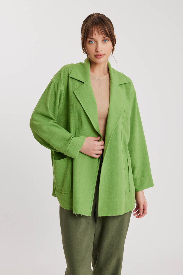 Büyük Yakalı Cepli Salaş Ceket - 16