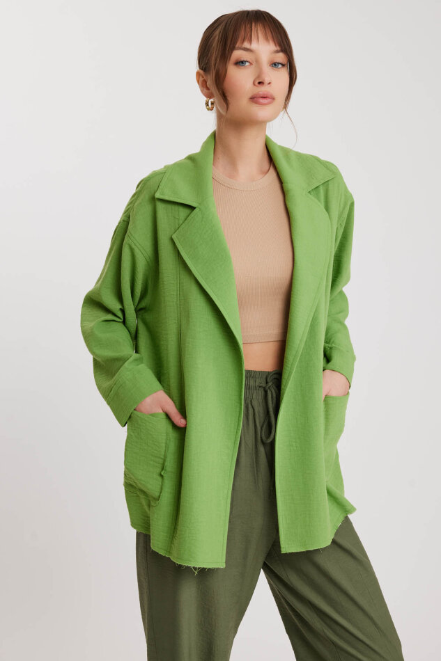 Büyük Yakalı Cepli Salaş Ceket - 19