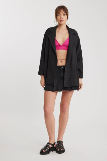 Büyük Yakalı Cepli Salaş Ceket - 22