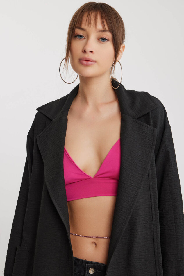 Büyük Yakalı Cepli Salaş Ceket - 25