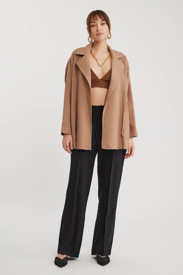 Büyük Yakalı Cepli Salaş Ceket - 27