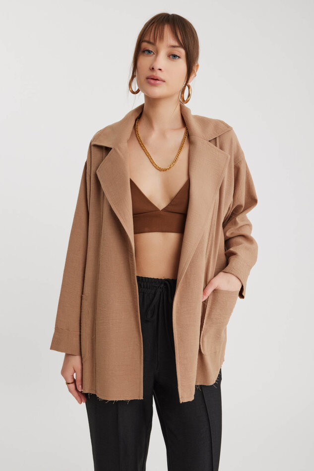 Büyük Yakalı Cepli Salaş Ceket - 29