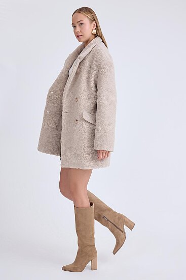 Ceket Yaka Düğmeli Teddy Kaban - 10