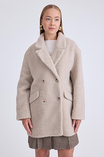 Ceket Yaka Düğmeli Teddy Kaban - 9