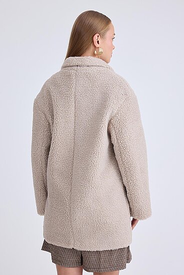 Ceket Yaka Düğmeli Teddy Kaban - 11