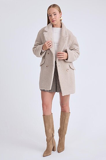 Ceket Yaka Düğmeli Teddy Kaban - 8