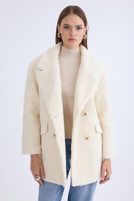 Ceket Yaka Düğmeli Teddy Kaban - Thumbnail (4)