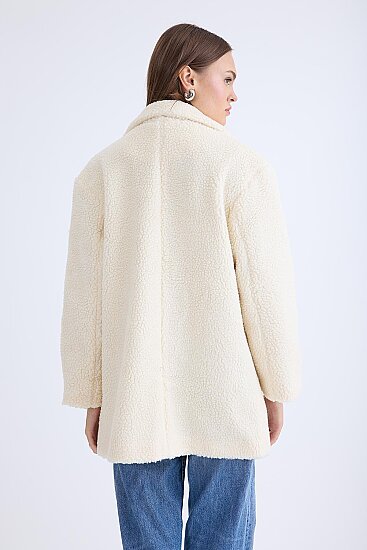 Ceket Yaka Düğmeli Teddy Kaban - 6