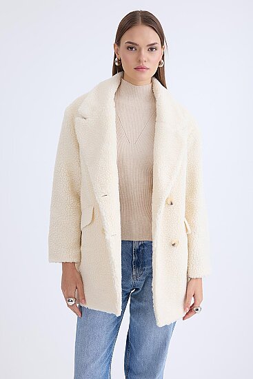 Ceket Yaka Düğmeli Teddy Kaban - 3