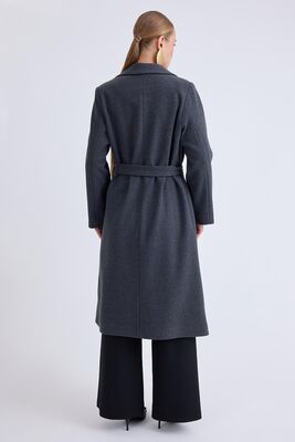 Ceket Yaka Kuşaklı Kaşe Kaban - Thumbnail (10)