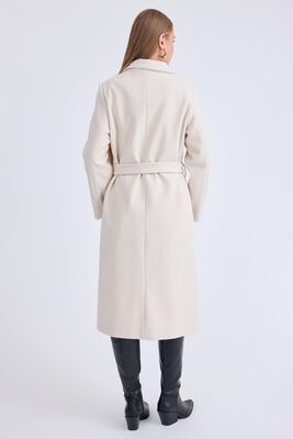 Ceket Yaka Kuşaklı Kaşe Kaban - Thumbnail (15)