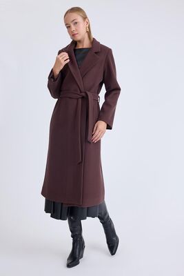 Ceket Yaka Kuşaklı Kaşe Kaban - Thumbnail (18)