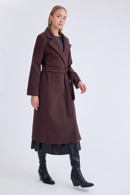 Ceket Yaka Kuşaklı Kaşe Kaban - Thumbnail (19)