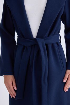 Ceket Yaka Kuşaklı Kaşe Kaban - Thumbnail (5)