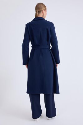 Ceket Yaka Kuşaklı Kaşe Kaban - Thumbnail (6)