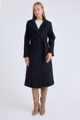 Ceket Yaka Kuşaklı Kaşe Kaban - Thumbnail (22)