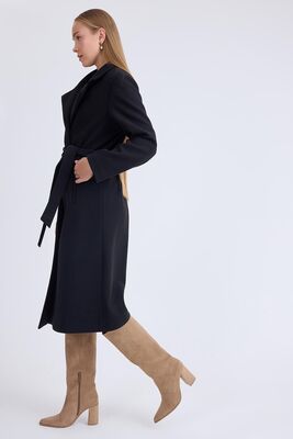 Ceket Yaka Kuşaklı Kaşe Kaban - Thumbnail (24)