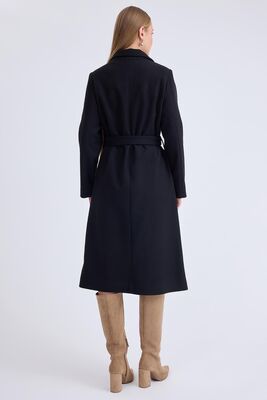 Ceket Yaka Kuşaklı Kaşe Kaban - Thumbnail (25)