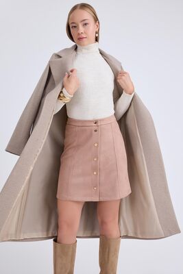 Ceket Yaka Kuşaklı Kaşe Kaban - Thumbnail (26)