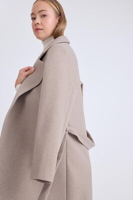 Ceket Yaka Kuşaklı Kaşe Kaban - Thumbnail (27)