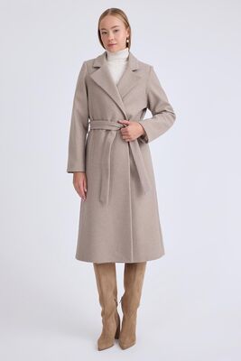 Ceket Yaka Kuşaklı Kaşe Kaban - Thumbnail (28)