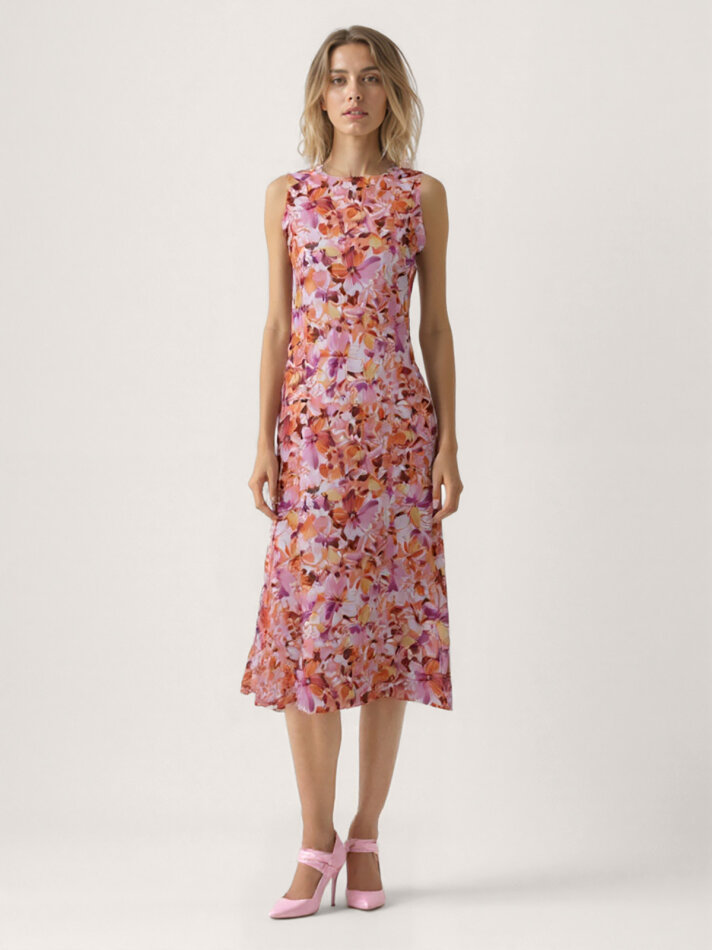 Çiçek Desen Midi Elbise - 2