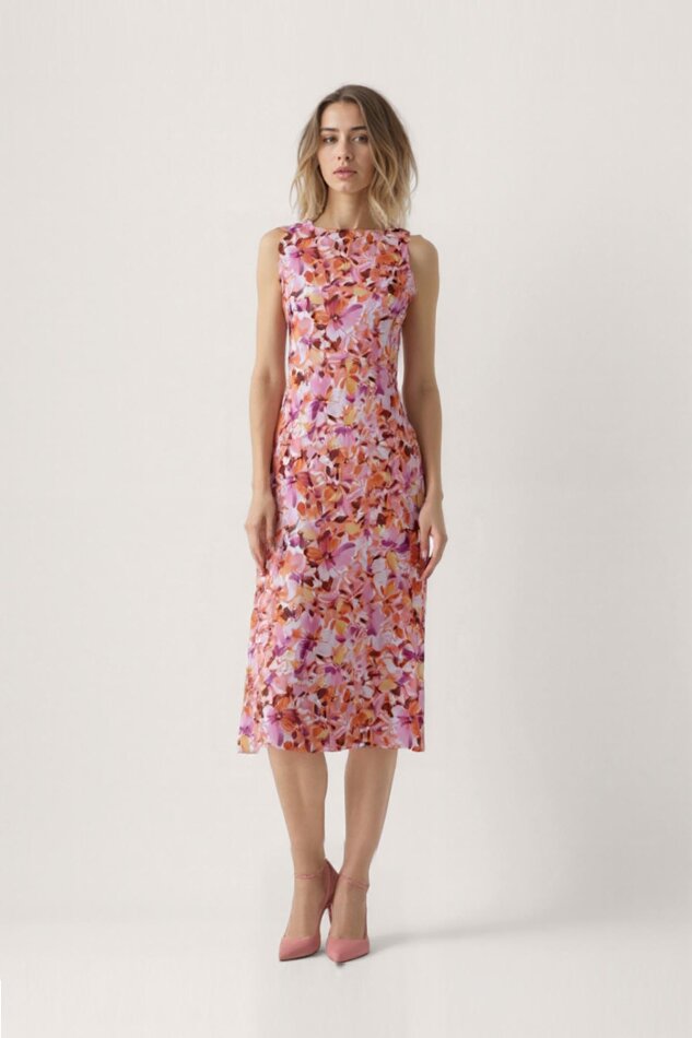 Çiçek Desen Midi Elbise - 1