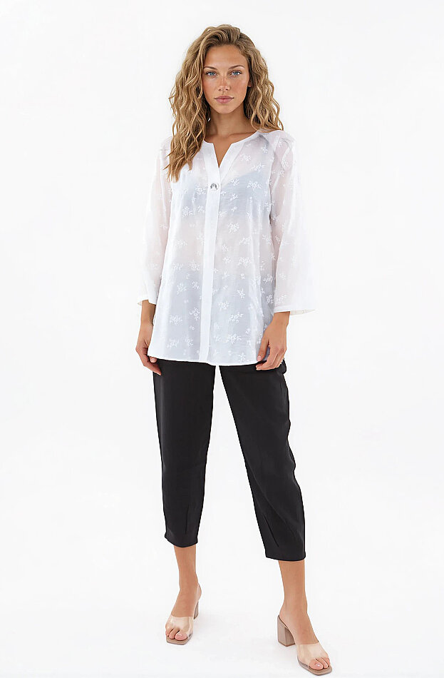 Çiçek Desen Önü Düğmeli Bluz - 2