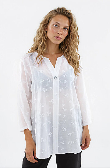 Çiçek Desen Önü Düğmeli Bluz - 1