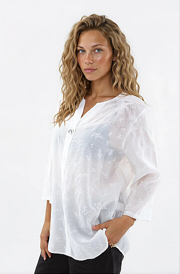 Çiçek Desen Önü Düğmeli Bluz - 3