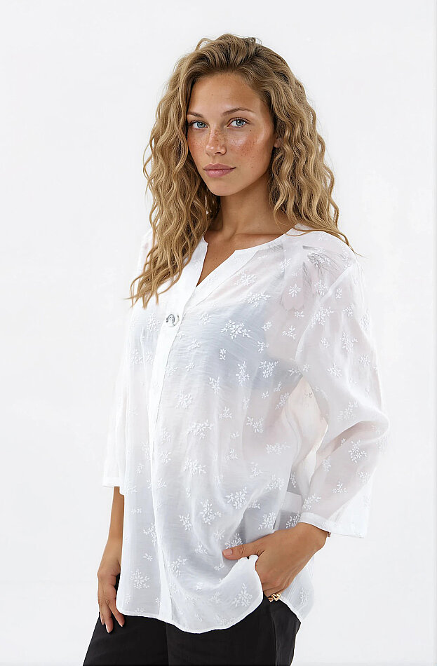 Çiçek Desen Önü Düğmeli Bluz - 3