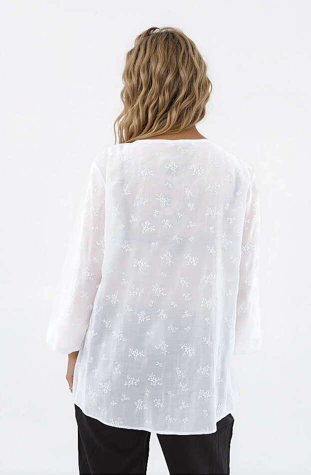 Çiçek Desen Önü Düğmeli Bluz - 4