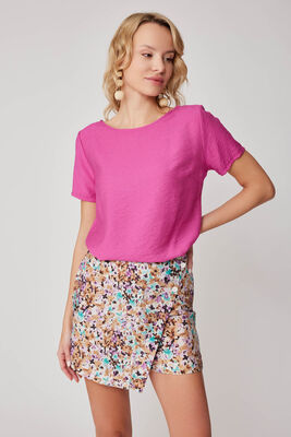 Çiçek Desen Önü Düğmeli Şort Etek