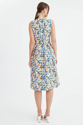 Çiçek Desen Pileli Midi Boy Elbise - 4