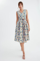 Çiçek Desen Pileli Midi Boy Elbise - 2