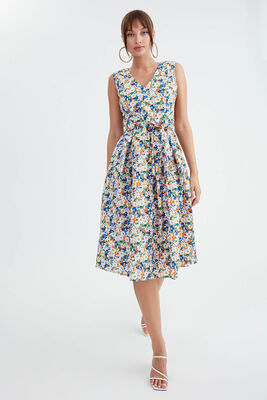 Çiçek Desen Pileli Midi Boy Elbise - 2