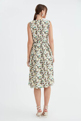 Çiçek Desen Pileli Midi Boy Elbise - 11