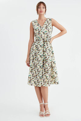 Çiçek Desen Pileli Midi Boy Elbise - 10